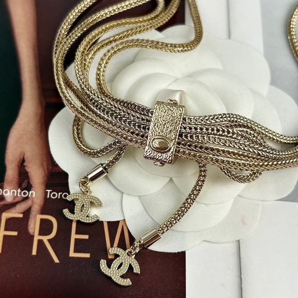 CHANEL Gold Multi-Strand Necklace with Logo Accents - Picture 4 of 5
